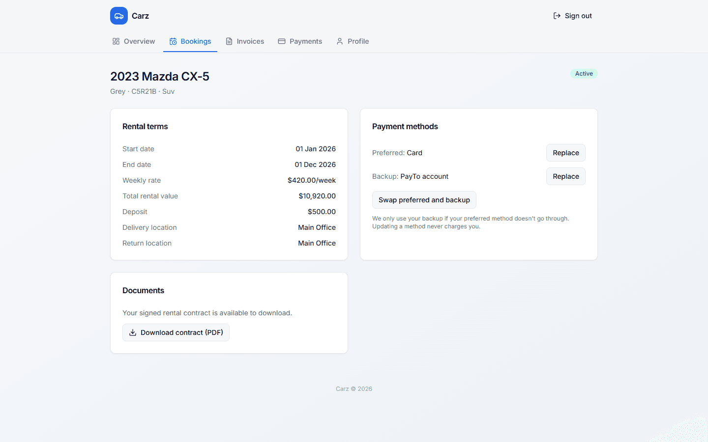 Client portal payment methods with Replace and Swap preferred and backup